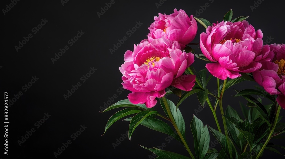 Peonies Blooms Against a Black Background Peonies Blooms Against a Black Background