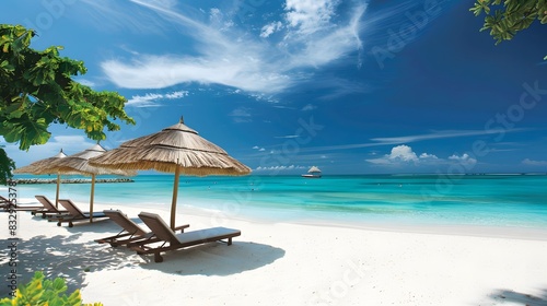a tropical beach with sunbathing accessories  a summer holiday background 