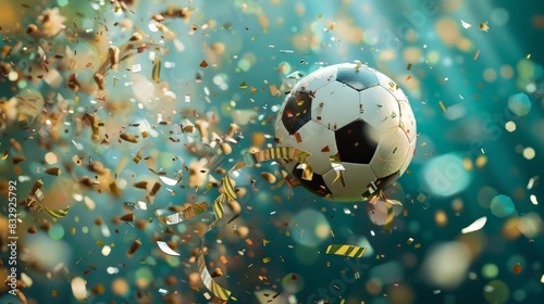 Soccer ball with confetti  concept of winning