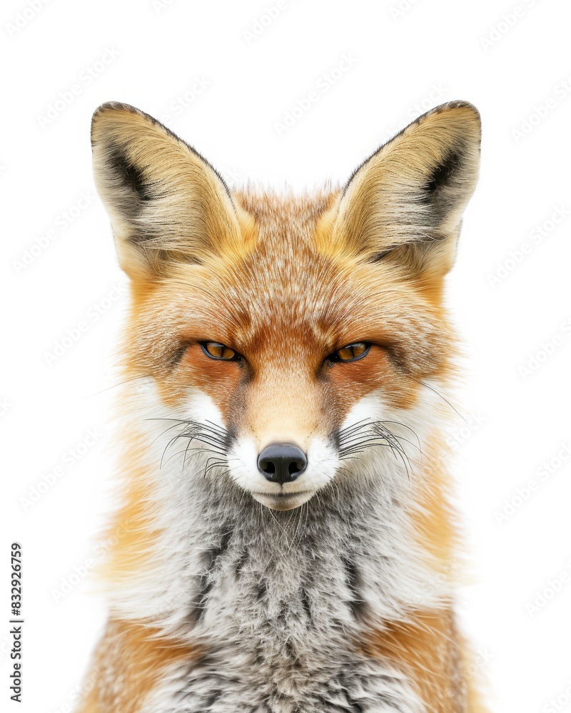 Fototapeta premium Mystic portrait of Corsac Fox , copy space on right side, Anger, Menacing, Headshot, Close-up View Isolated on white background