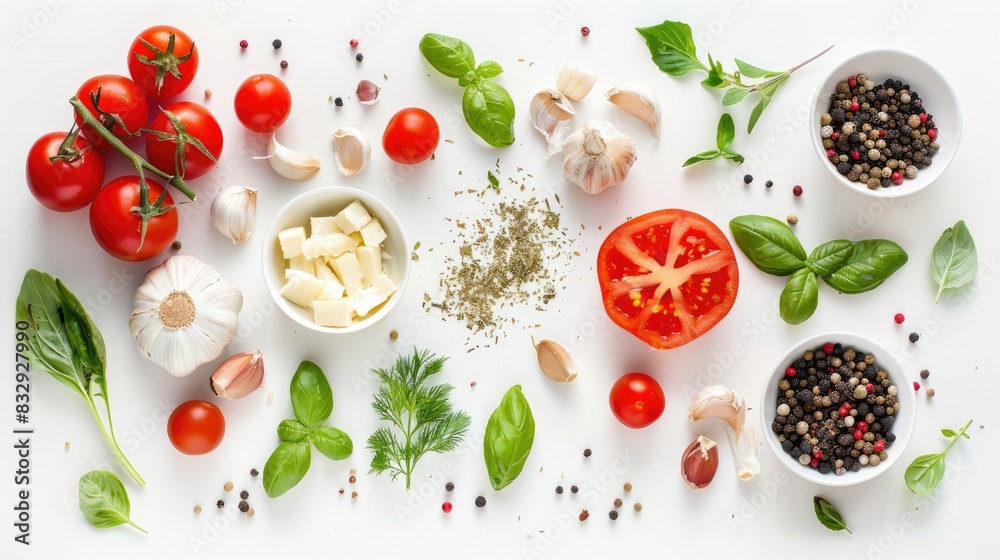 Cooking pizza ingredients on a white background Cooking pizza ingredients on a white background