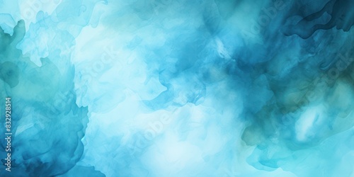 Blue turquoise teal mint cyan white abstract watercolor. Colorful art background. Light pastel. Brush splash daub stain grunge. Like a dramatic sky with clouds. Or snow storm cold wind frost winter.