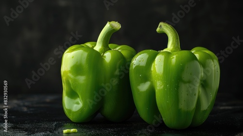 Green bell peppers isolated on a black background without any shadow