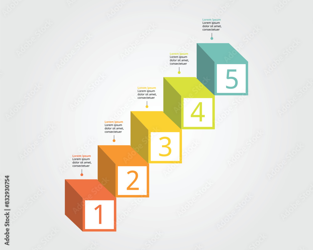 square chart step template for infographic for presentation for 5 element