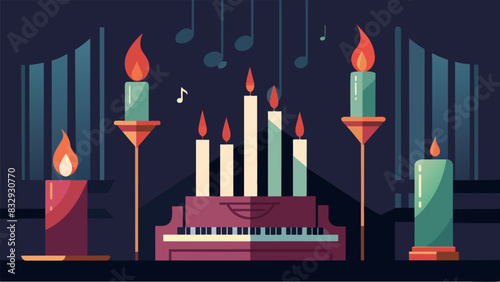 The gentle crackling of the candles intertwined with the solemn sounds of the organ creating a tranquil ambiance.. Vector illustration