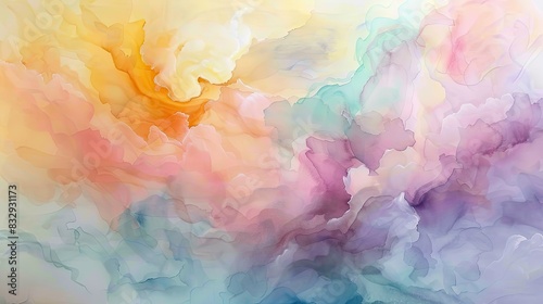 Ethereal pastel hues merge seamlessly, creating a soft and dreamy abstract watercolor landscape photo