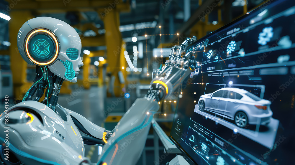 Robot working on automotive design in a factory environment AI generated Robot working on automotive design in a factory environment AI generated