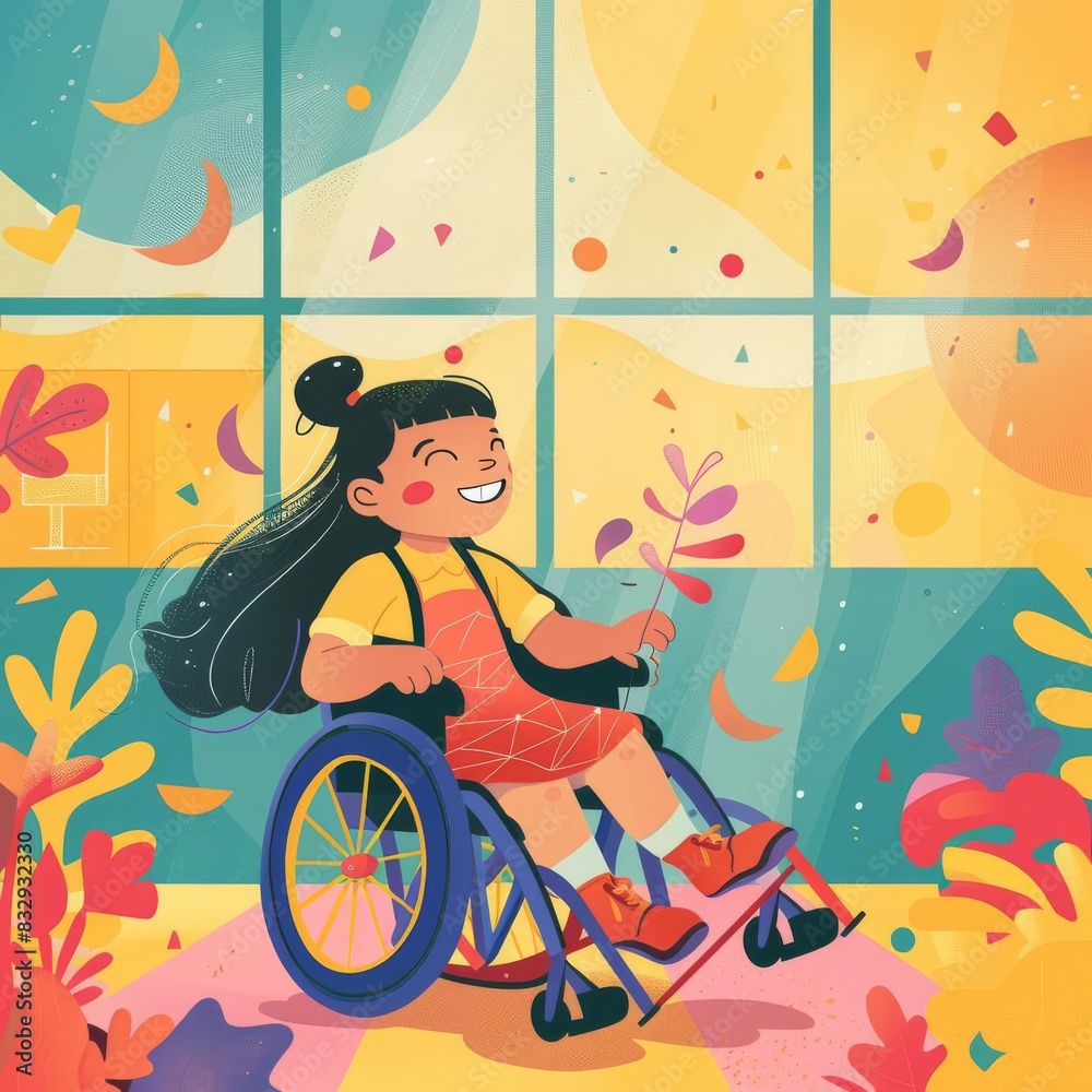 joyful schoolgirl in wheelchair at elementary school inclusive education concept digital illustration joyful schoolgirl in wheelchair at elementary school inclusive education concept digital illustration