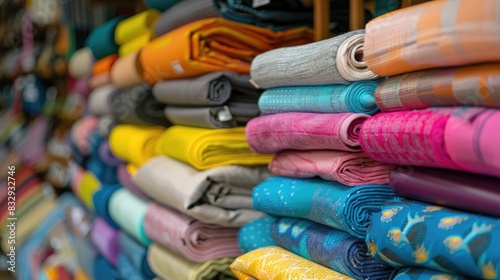 Colored textiles available for garment making in a shop