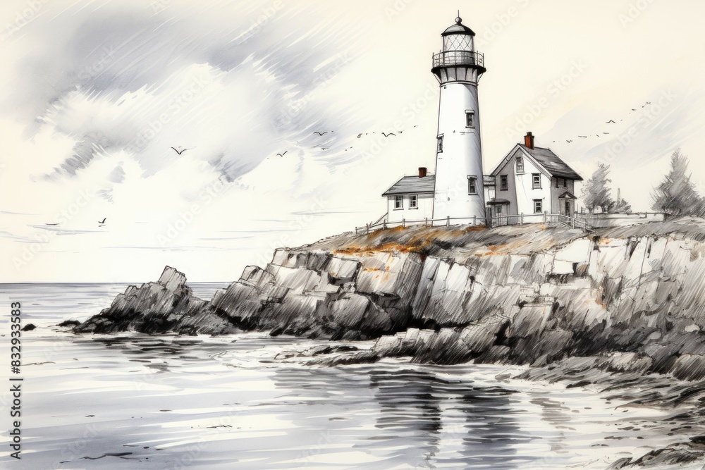 Fototapeta premium Coastal lighthouses - Generative AI