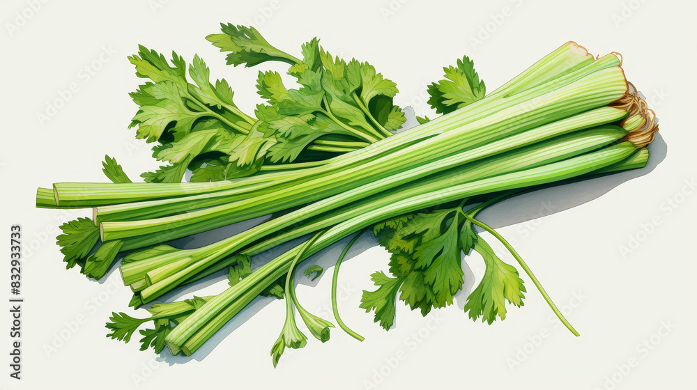 Vibrant illustration of fresh celery, perfect for juicing recipes and healthy lifestyle content, with a clean background. Vibrant illustration of fresh celery, perfect for juicing recipes and healthy lifestyle content, with a clean background.
