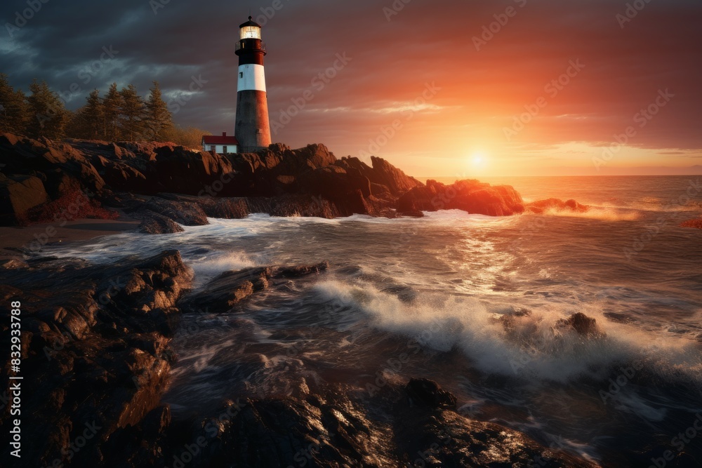 Obraz premium Coastal lighthouses - Generative AI
