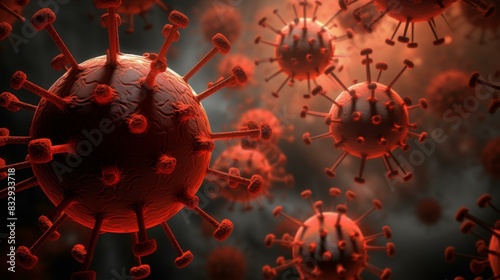 Vibrant illustration of a mutating virus in various environments, perfect for scientific research, with a clean backdrop. photo