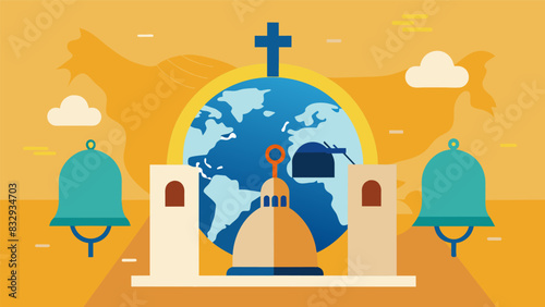 The church bell rings out signaling the start of a prayer session for the global missions and calling upon the congregation to join in.. Vector illustration