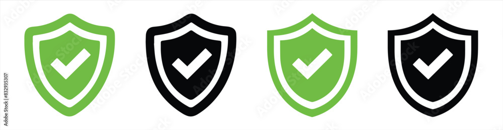 Shield check mark icon. Security shield protection icon with tick symbol. Protection approve sign. Shield check mark icon. Security shield protection icon with tick symbol. Protection approve sign.