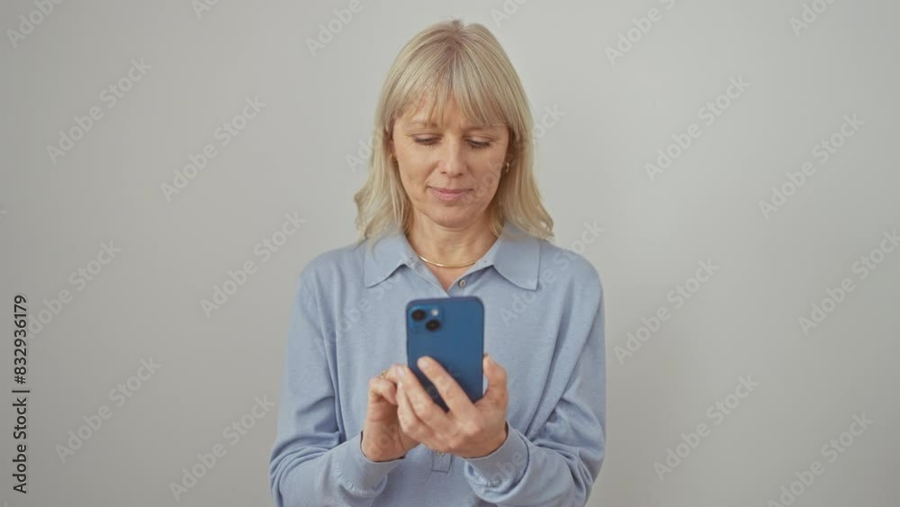 Cheerful young caucasian woman confidently gesturing 'ok' sign, smiling and texting. portrait of lovely blonde person expressing joy, approval with great success. isolated on white wall. Cheerful young caucasian woman confidently gesturing 'ok' sign, smiling and texting. portrait of lovely blonde person expressing joy, approval with great success. isolated on white wall.