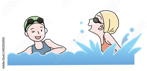 プールで泳ぐ女性たち