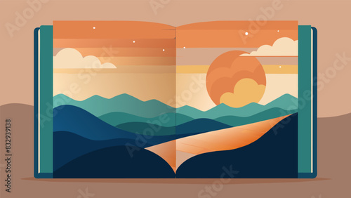 The tranquil atmosphere of a sunrise embodies each page of my journal creating a space for quiet introspection and reflection.. Vector illustration