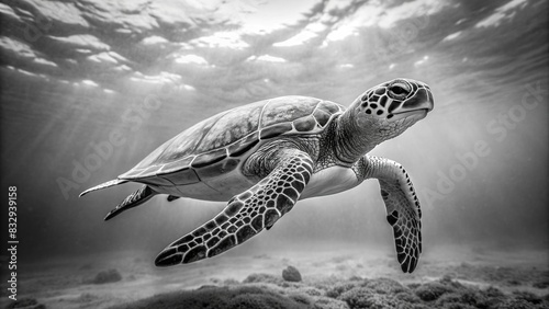 Simple black and white  of a marine turtle photo