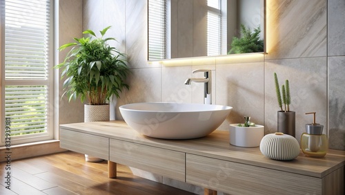 Elegant designer white basin in modern light bathroom