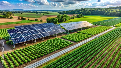 Solar panels integrated with green agriculture in a clean energy power generation farm