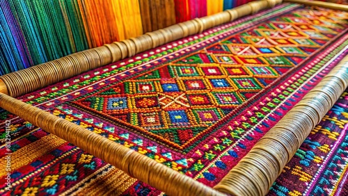 Intricately designed Indian handloom weave with vibrant colors and traditional patterns