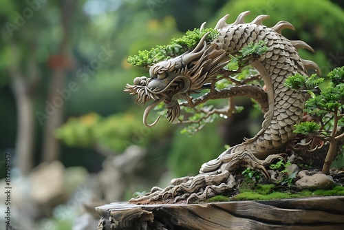 A bonsai tree sculpted in the shape of a dragon. © crescent