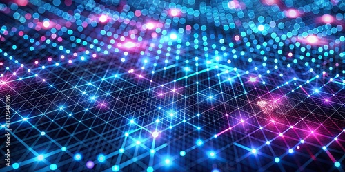 Abstract digital of sparkling blue and pink nodes on a grid, perfect for a data-driven environment or DJ's visual backdrop