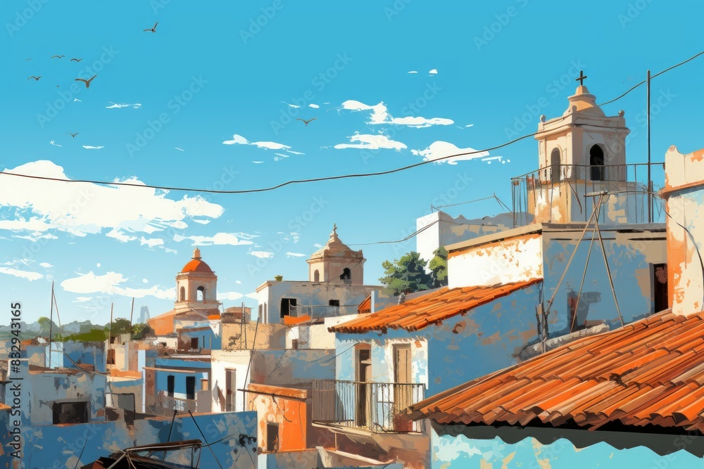 Fototapeta premium Summer rooftops - Generative AI