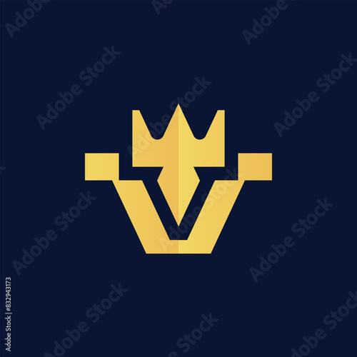 Luxurious and elegant crown VT TV letters logo in gold