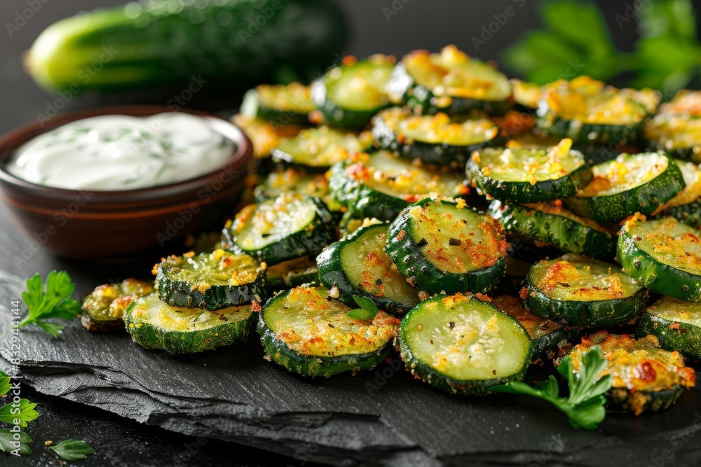 Platter of Grilled Zucchini With Small Bowl of Ranch Dressing Platter of Grilled Zucchini With Small Bowl of Ranch Dressing