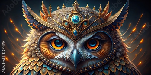 Stunning artwork of regal owl with captivating eyes, majestic crown, and beautiful plumage