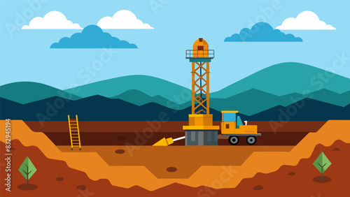 The drilling equipment steadily making its way deeper into the ground reaching depths of thousands of feet in search of the shale gas deposits.. Vector illustration