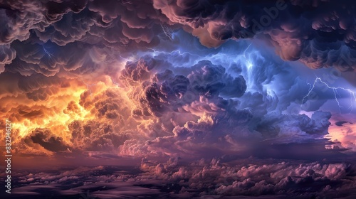 Dramatic Clouds with Lightning Strikes photo