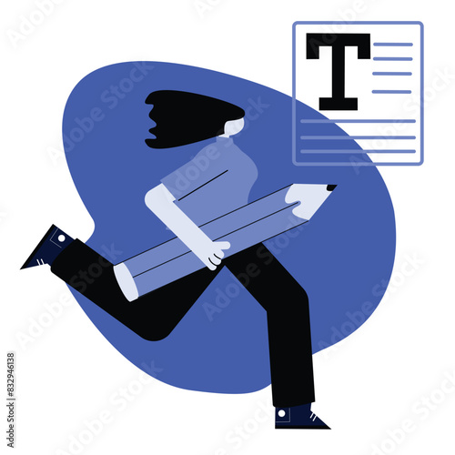 concept illustration of a copywriter doing her job