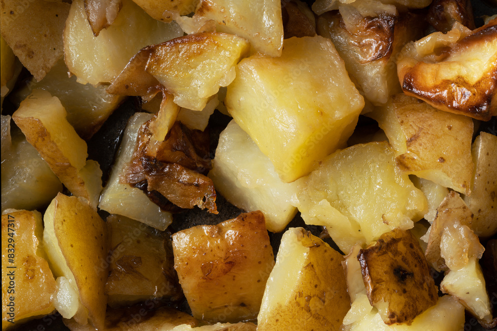 pan fried potatoes food background