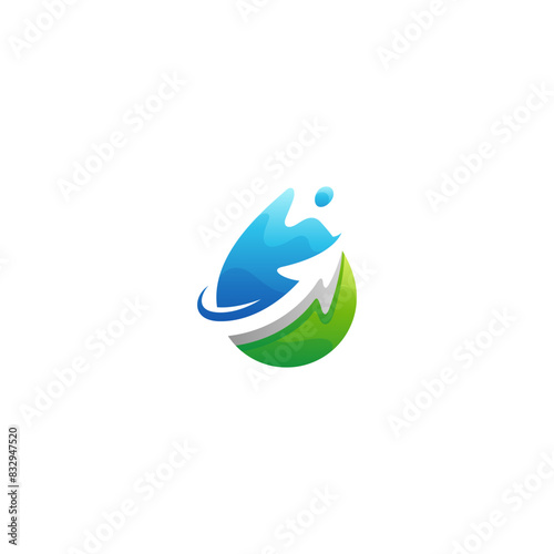 water drop logo with up arrow combination in modern vector design style