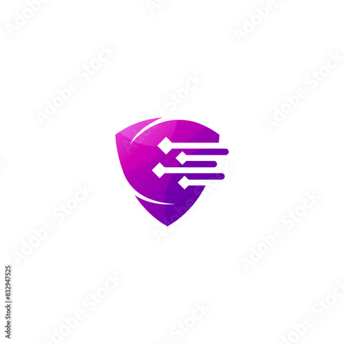 shield logo with a combination of technology in purple gradient colors