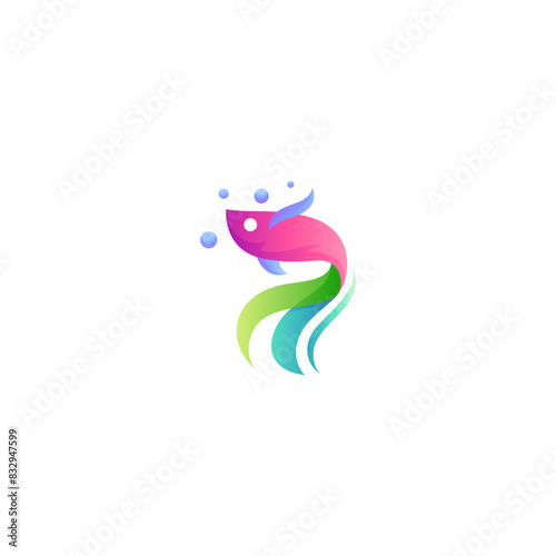 fish logo in 3d design concept with colorful gradations