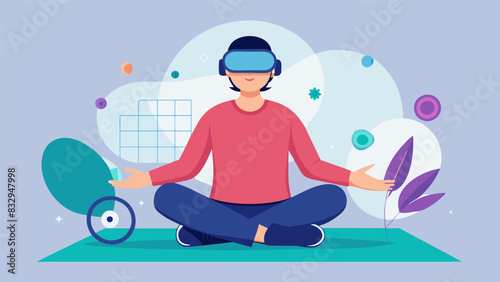 A VR session where a person with a disability is able to engage in a guided meditation and gentle movements customized to their unique abilities and. Vector illustration © Justlight
