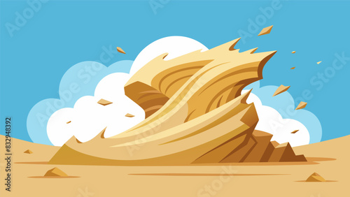 In a sudden gust of wind a meticulously crafted sand sculpture collapses reminding us of the inevitability of change and the fleeting nature of our. Vector illustration