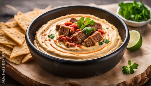 Hummus with meat on top 