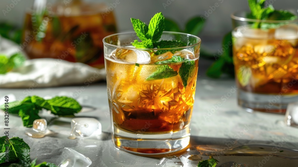 Glass of Homemade Mint Julep with Kentucky Bourbon
