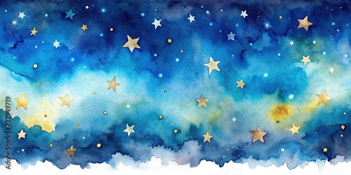 Watercolor night space with stars border  background