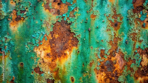 Grunge rusty metal corten steel stone background texture with green and blue hues