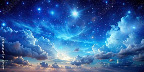 Backdrop of starlit deep blue and cyan sky with clouds