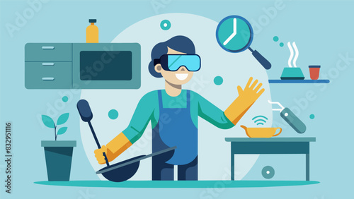 A VR rehabilitation program simulating reallife tasks such as cooking and cleaning to help patients rebuild motor skills after a stroke.. Vector illustration