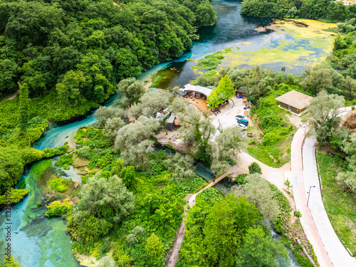Εκτύπωση καμβά The Blue Eye from a drone, Muzine, Finiq, Albania, Europe