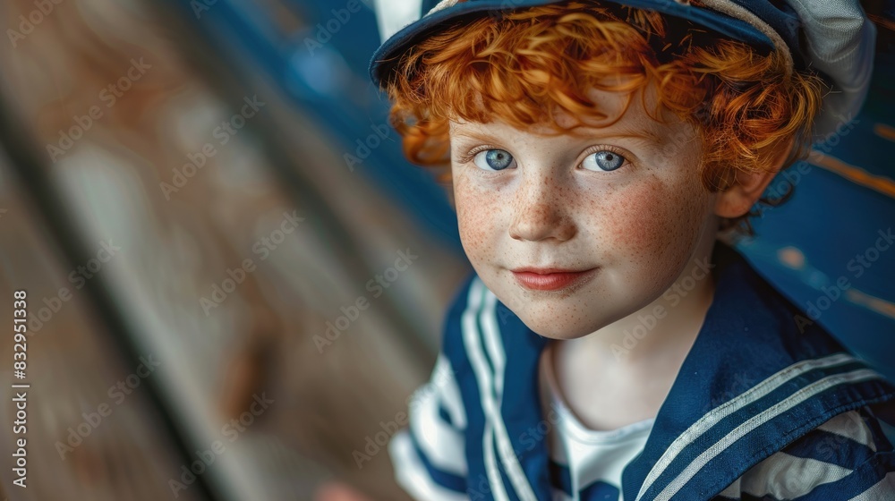 Adorable small red haired boy wearing a sailor outfit Adorable small red haired boy wearing a sailor outfit