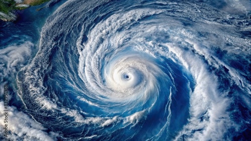 Aerial view of swirling hurricane in the Atlantic Ocean photo